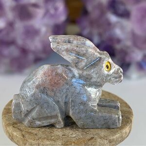 Miniature RABBIT Stone Carving Mini Figurine Steatite Soapstone Animal Figure